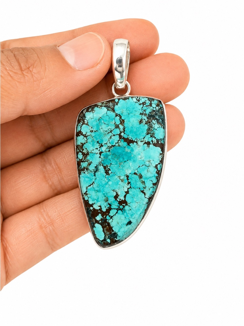 Navajo Sterling Silver Turquoise Pendant - Blue-Green Stone